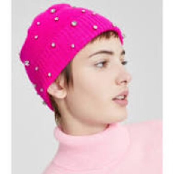 NWT Charter Club Women\'s Cashmere Crystal Embellished Pink Hat OS